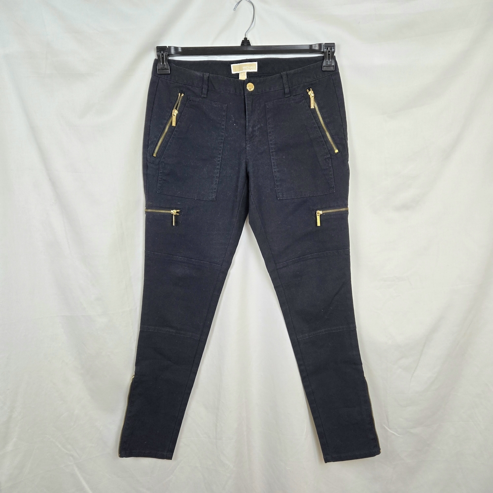 Michael Kors Women's Navy Gold Zip Korda Skinny Moto Style Cargo Pants 8 Utility